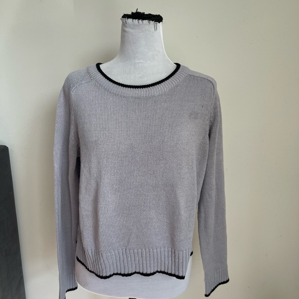 Divided Gray Crew Neck Sweater with Black Trim